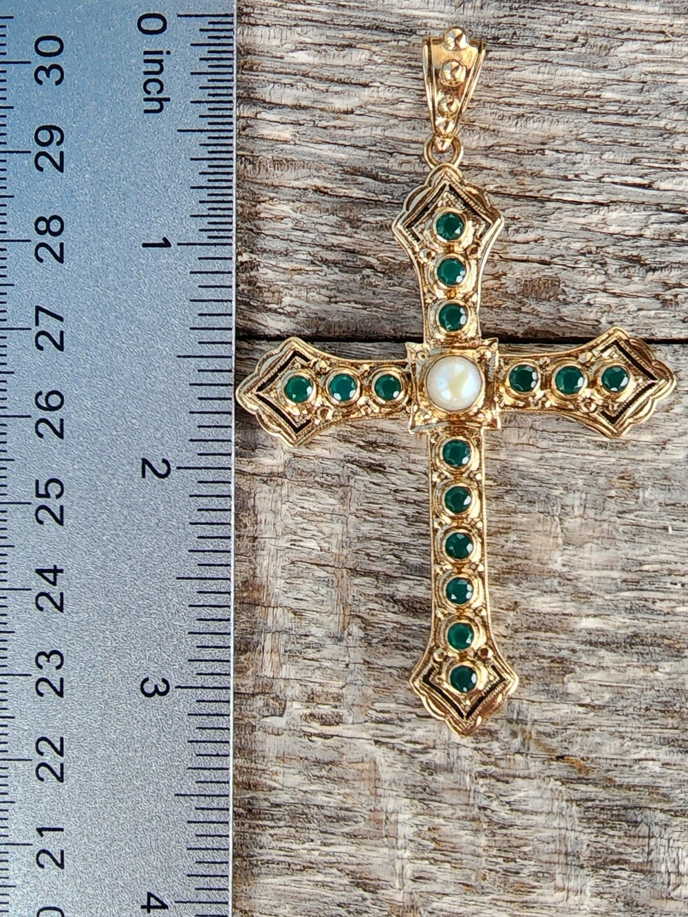Nicky Butler Designer Signed Cross Large Pendant Bronze Green Chalcedony 3" NWT
